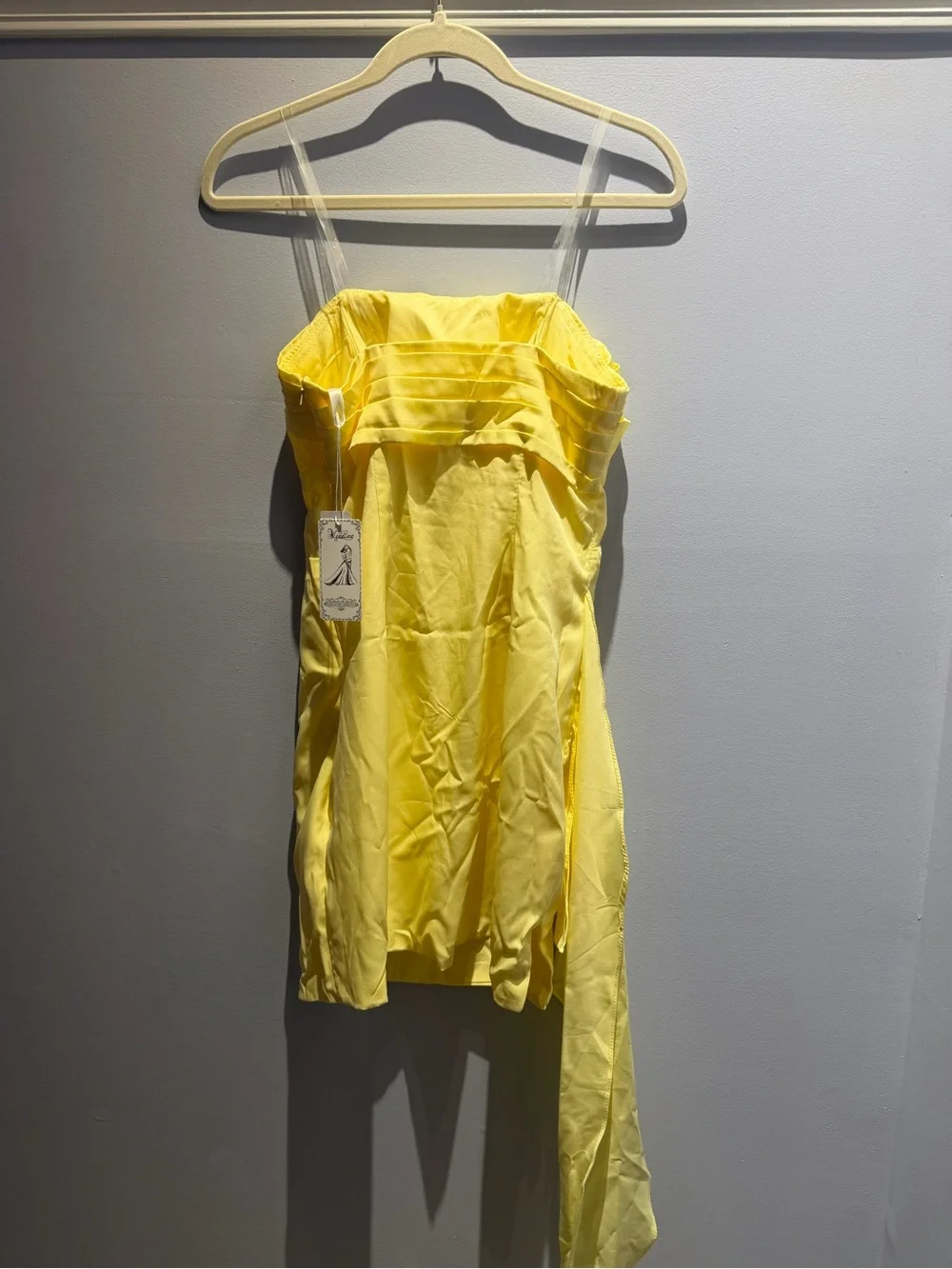 Strapless Yellow Mini Dress with Side Drape